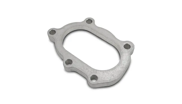 Turbo Outlet Flange; 9MM BHID; 0.5 in. Thickness; 87.52 Port W; 48.9MM Port H; For GT25R/GT28R/GT30R; 304 Stainless Steel; 5 Bolt Turbine; 90mmX50mm Oval Opening; product image