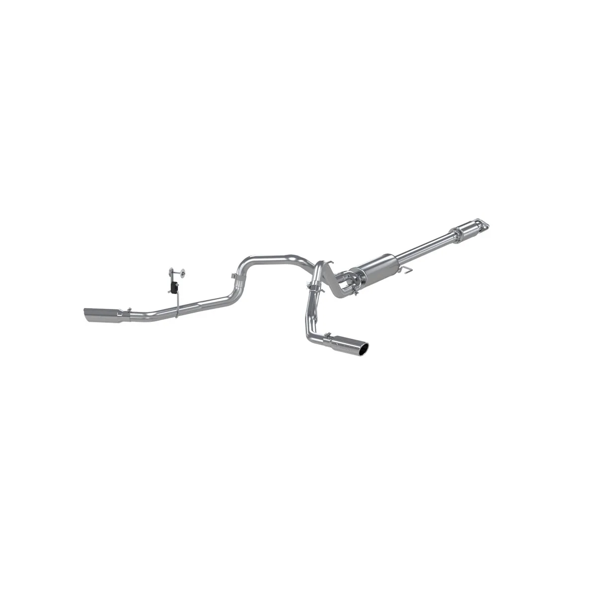 Armor Lite Cat Back Exhaust System; 2.5 in.; Incl. Front Pipe/Ext. Pipe/Muffler/Over Axle Pipes/Tailpipe/Hardware/3.5 in. OD Tips; Dual Split Side Exit; Aluminized; product image