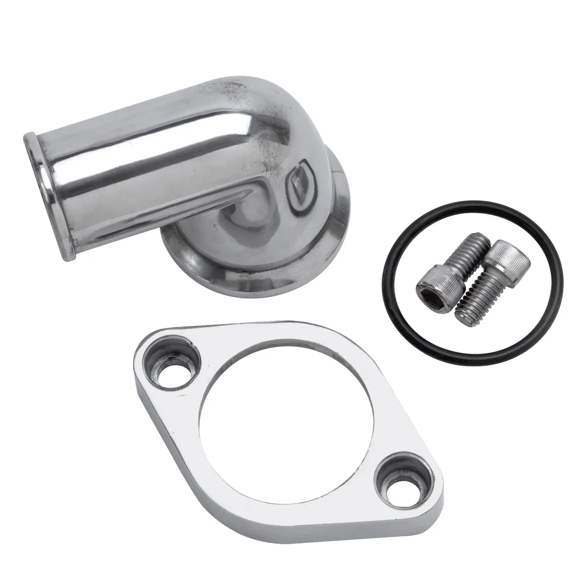 Edelbrock 4818 Edelbrock 90 Deg. Polished Aluminum Waterneck for Chevy 4.3L V6 & Chevy V8 product image