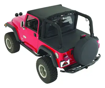Crown Automotive Jeep Replacement 1987-1991 Wrangler YJ Black Denim; This economy kit includes one Beach Topper one Windbreaker and one Tonneau Cover. Tire Cover is not included.