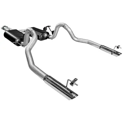 Flowmaster 99-04 Ford Mustang LX 3.8L/3.9L V6 Incl. Flanged Y-Pipe Hardware 2.50in Outlets Super 40 Series Mufflers Logo Embossed Stainless Tips Force II DOR Mandrel Bent Tubing 16 Gauge Aluminized Steel