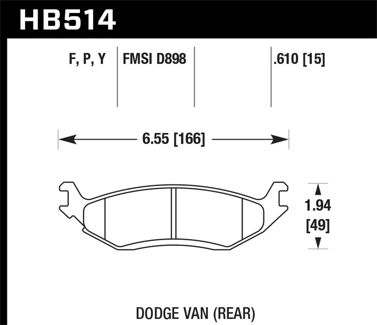 HPS Disc Brake Pad; 0.610 Thickness; product image