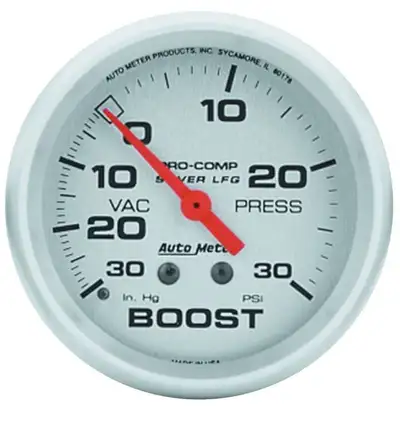 AutoMeter Gauge, Vac/Boost, 2 5/8", 30inHg-30psi, Liquid Filled Mech, Ultra-Lite