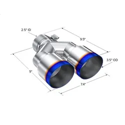 T304 Stainless Steel Burnt End Tip 2.5 ID Dual 3.5 OD Out Staggered Left 9 Right 9.5 length Single wall product image