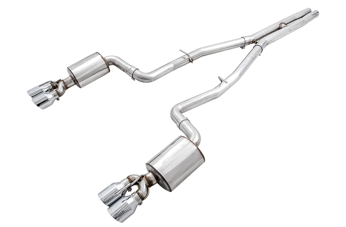 AWE Track Edition Exhaust for 15+ Challenger 6.4 / 6.2 SC - Chrome Silver Quad Tips product image