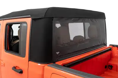 MasterTop Mesh Trail Screen Rear Window 2020-2024 JT Gladiator with Factory Soft Top 1 Piece Kit Black Mesh MasterTop