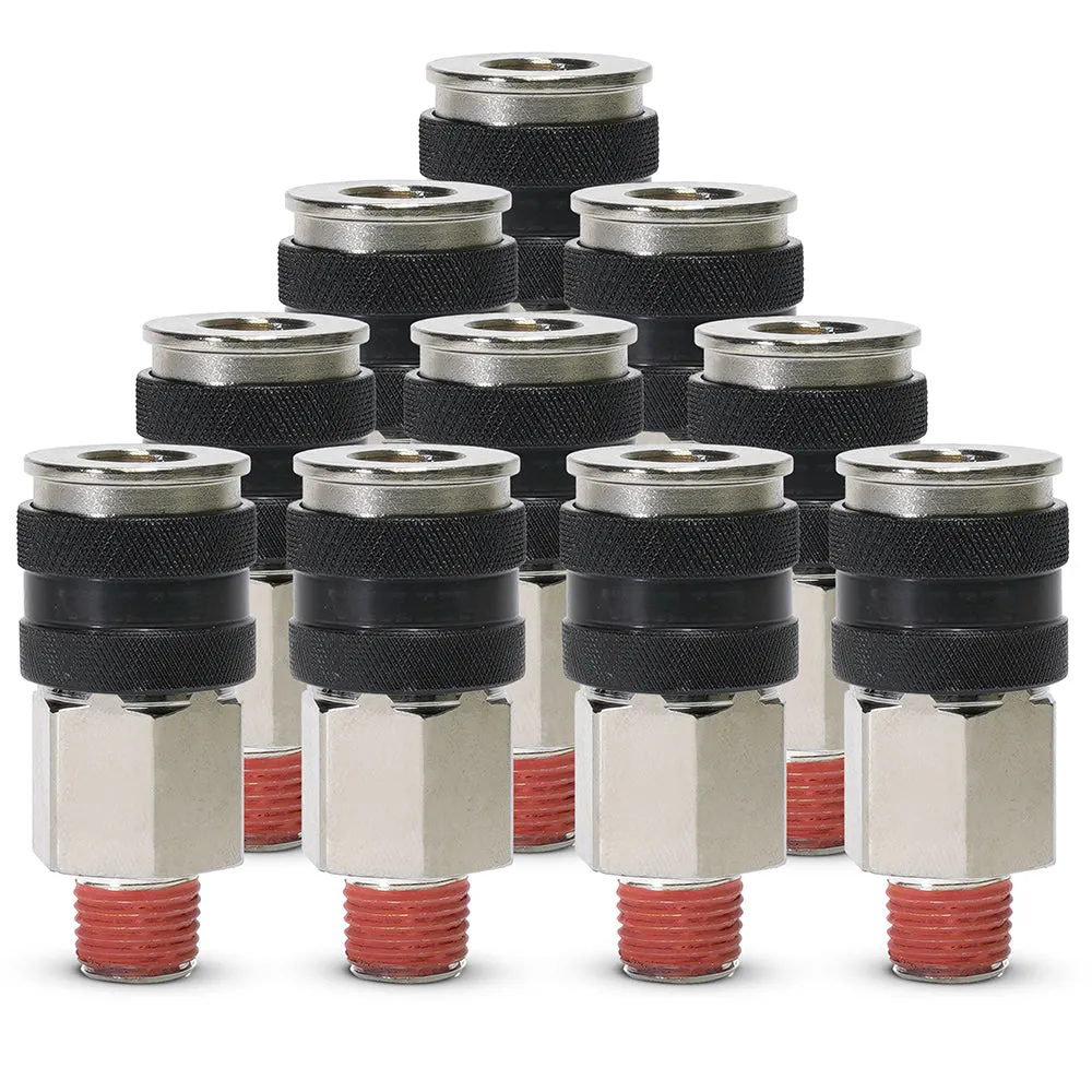"3/8"" NPT - (M) Automatic Coupler - Steel / Nickel Plated w/ black sleeve & No Logo-10pc" product image