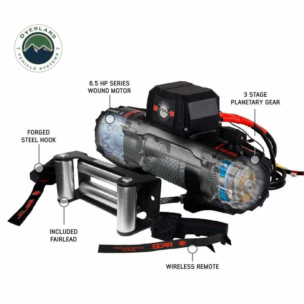 SCAR 12 - 12,000 lb. Winch With Steel Cable and Wireless Remote Overland Vehicle Systems product image