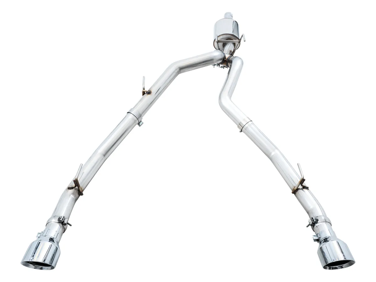 AWE 0FG Dual Rear Exit Catback Exhaust for 4th Gen RAM 1500 5.7L with bumper cutouts - Chrome Silver Tips product image