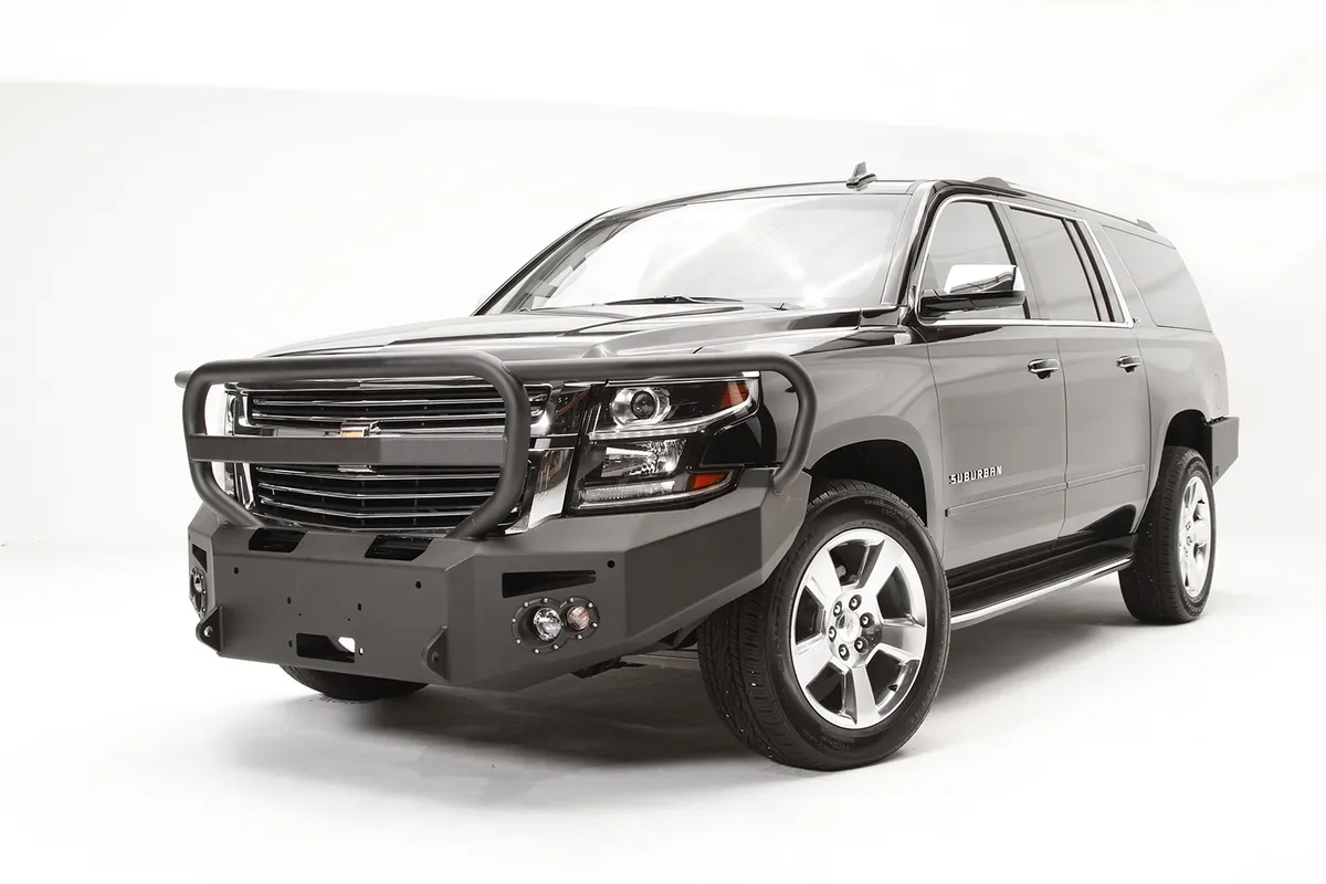 Premium Winch Front Bumper; 2 Stage Black Powder Coated; w/Full Grill Guard; product image