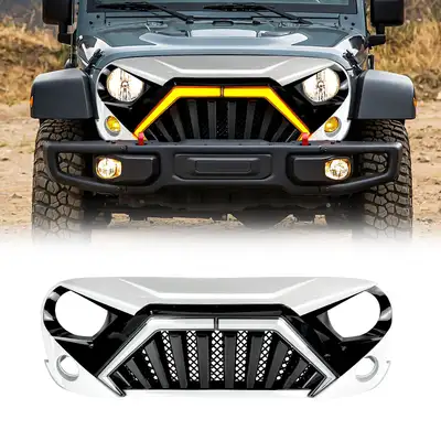 AMERICAN MODIFIED Goliath Grille W/ LED DRL and Turn Signals - White & Black For 07-18 Jeep Wrangler JK