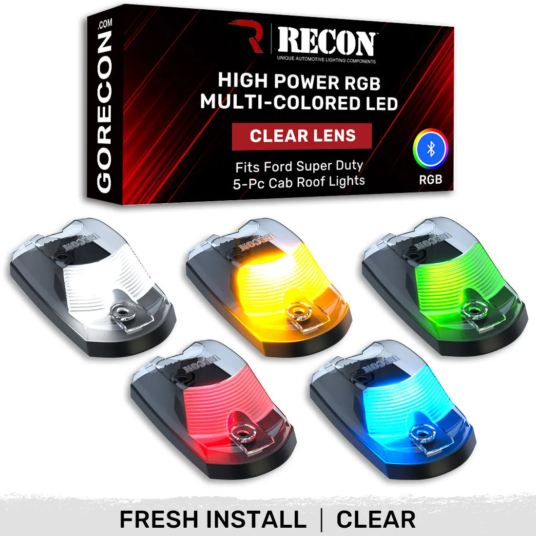 Ford 17-25 Super Duty 5-Piece Ultra Bright RGB Multi-Colored LED Cab Roof Lights Bluetooth App (Fresh Install: For Models That Did Not Come With Factory Cab Lights) - Multiple Lens product image