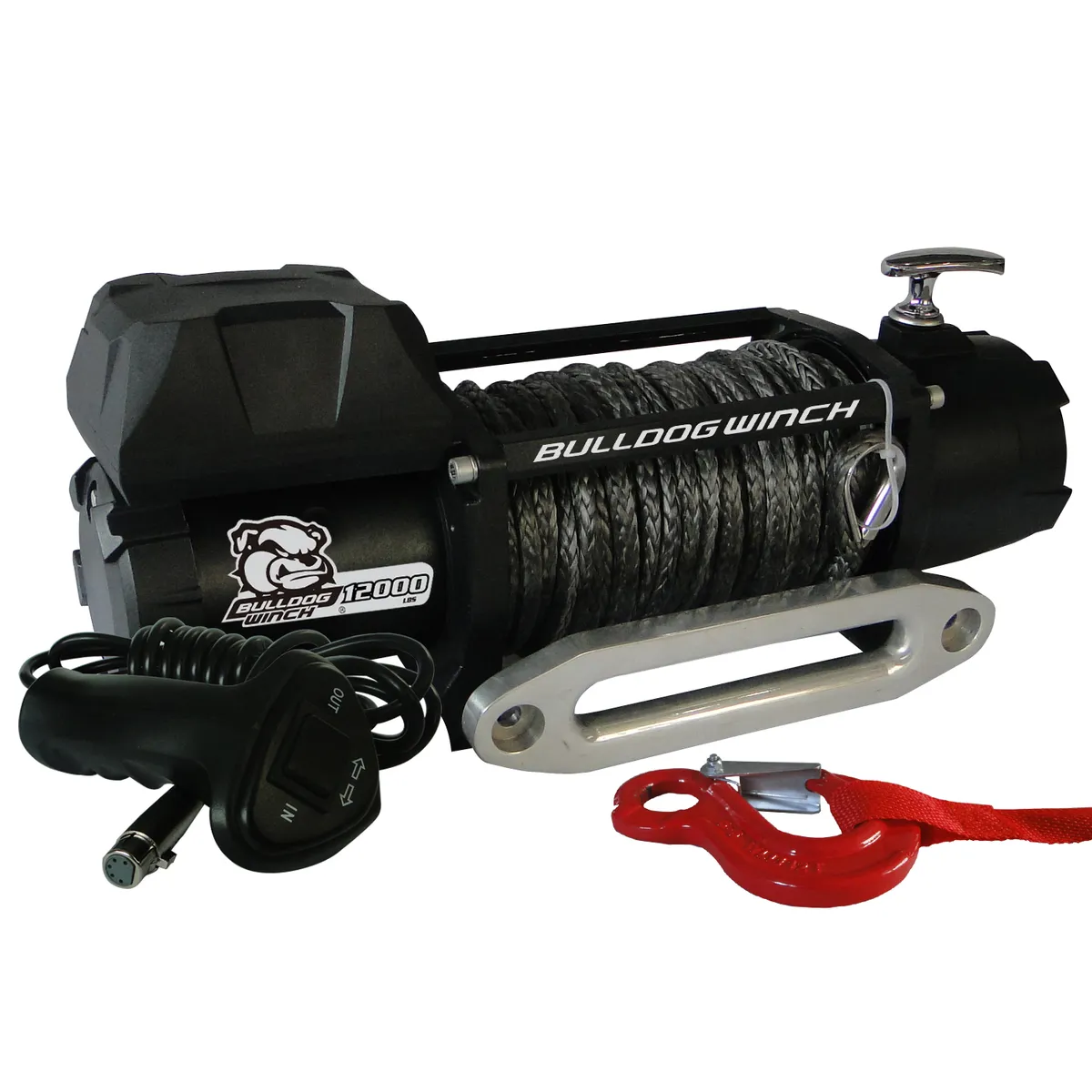 12,00 LB Winch 100 Ft Synthetic Rope 6.0hp Series Wound Motor Roller Fairlead Bulldog Winch product image