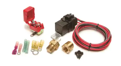 Painless Wiring Weatherproof Fan Relay Kit; Thermostatic Switch 195 deg. On/185 deg. Off; Incl. Relay/Circuit Breaker/Adapter/Relay Base w/Harness/Heat-Shrinkable Crimp-On Terminals/Mntg. Hrdw;