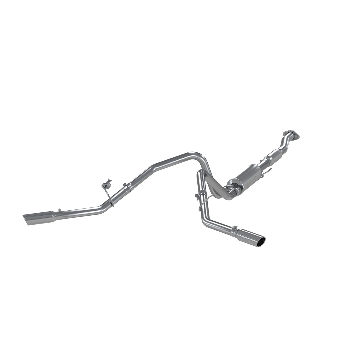 Armor Lite Cat Back Exhaust System; 2.5 in.; Incl. Front Pipe/Ext. Pipe/Muffler/Over Axle Pipes/Tailpipes/Hardware/3.5 in. OD Tips; Dual Side Exit; Aluminized; product image