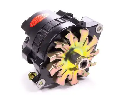 Power Master Racing Alternator; CS121; 2 Ear Mount; Rear Battery Post; 100 Amp; 60 Idle; 12 Groove V Type; w/o Pulley; Black;