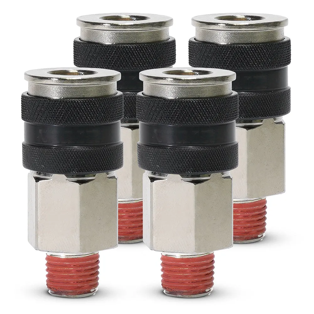"3/8"" NPT - (M) Automatic Coupler - Steel / Nickel Plated w/ black sleeve & No Logo-10pc" product image