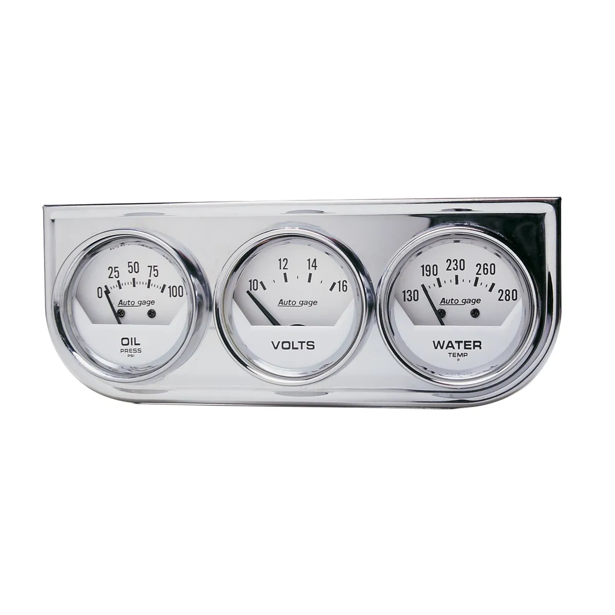 Gauge Console; Oilp/Wtmp/Volt; 2-1/16in.; 100 Psi/280 F/16v; Wht Dial; Chrome Bzl; ag product image