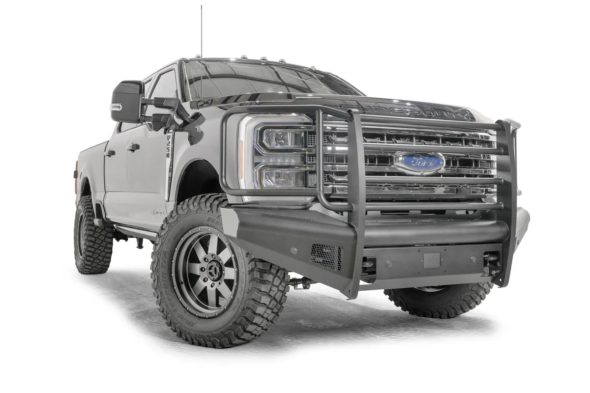 Elite Front Bumper; Black Steel; w/Full Grill Guard; Sensor Compatible; Black Matte; product image