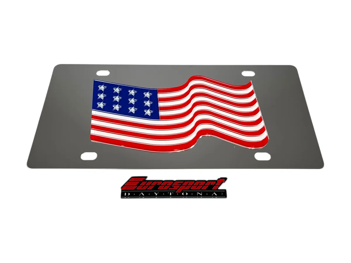 Waving American Flag Stainless Steel License Plate product image