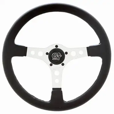 Grant Formula GT Steering Wheel; 15 in. Diameter; 3 in. Dish; Black Vinyl Hand Grip; Silver Satin Anodized 3-Spoke Design;