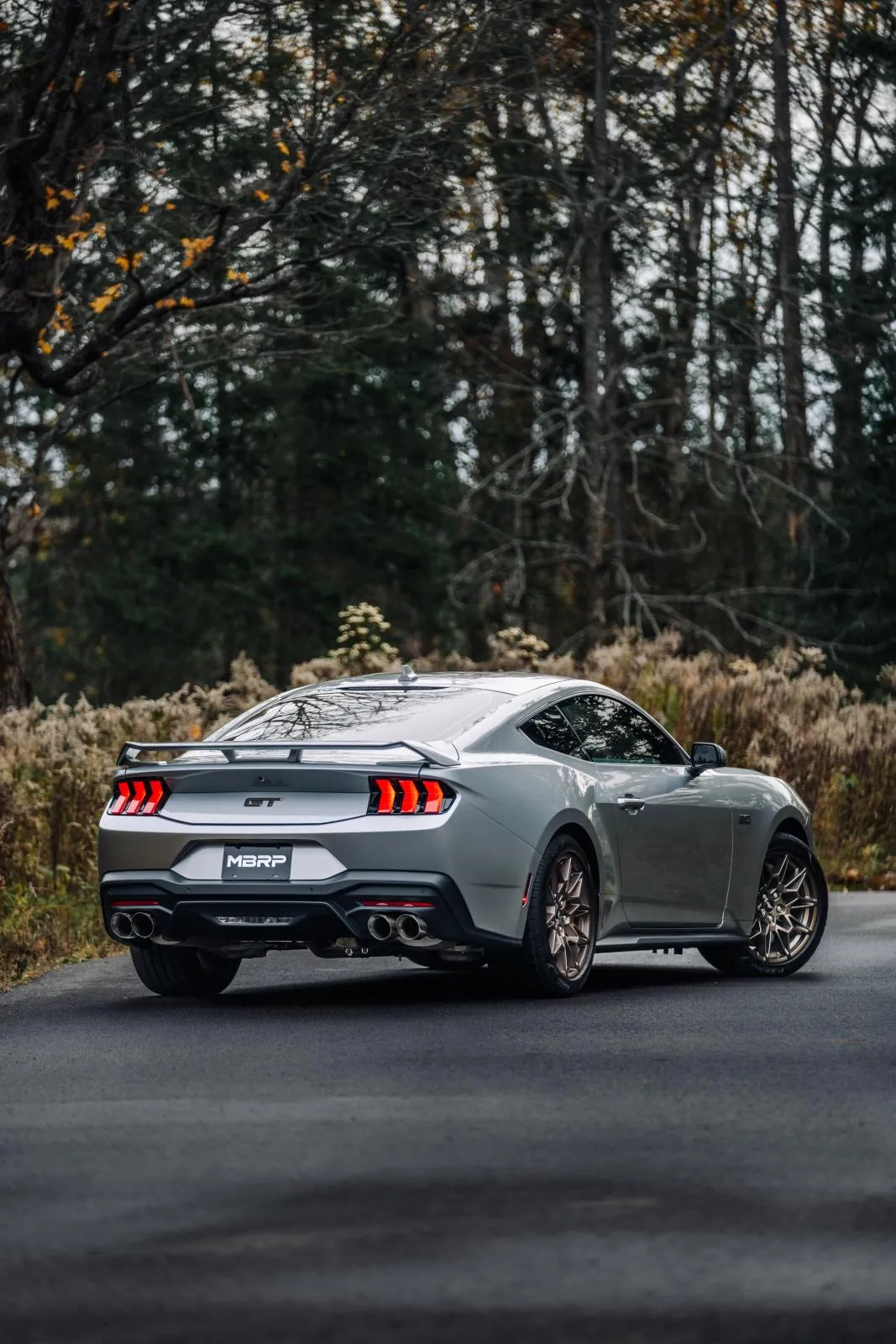 24-Up Ford Mustang GT 5.0L Armor Pro T304 Stainless Steel 3 Inch Cat-Back Dual Split Rear with Quad Carbon Fiber Tips Street Profile MBRP product image