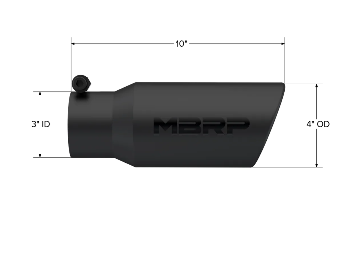 Armor BLK Exhaust Tip; 3 in. Inlet Diameter; 4 in. Outlet Diameter; 10 in. Length; Angled Rolled End; T304 Stainless Steel; Black Coated; product image