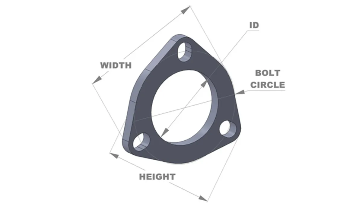Exhaust Flange; 3.875 in. BHC; 3 in. ID; 4.375 in. Flange W; 4.3125 in. Flange H; 0.375 in. Thickness; Stainless Steel; 3 Bolt; Single Flange; Retail Packed; 1pc.; product image