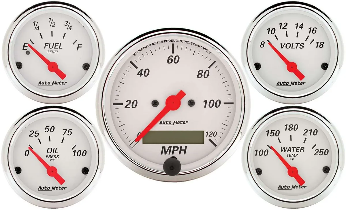 AutoMeter 5 Pc. Gauge Kit, 3-1/8 In. & 2-1/16 In. , Elec. Speedometer, Arctic White