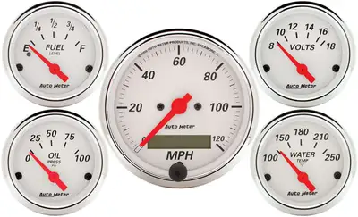AutoMeter 5 Pc. Gauge Kit, 3-1/8 In. & 2-1/16 In. , Elec. Speedometer, Arctic White