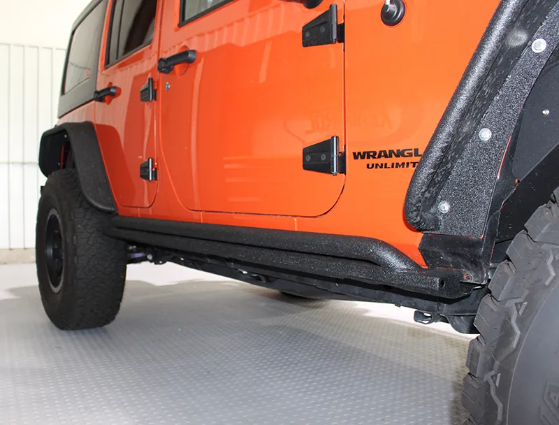Jeep JK Rock Slider 07-18 Wrangler JK 4 Door Rubicon Steel Black Textured Powdercoat Fishbone Offroad product image