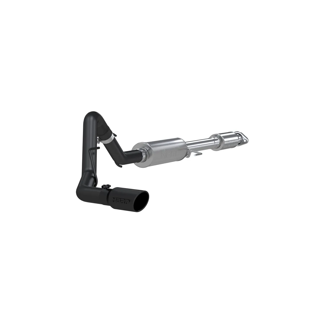 Armor BLK Cat Back Exhaust System; 3 in.; Incl. Front Pipe/Ext. Pipe/Muffler/Over Axle Pipe/Tailpipe/Hardware/4 in. OD Tip; Single Side Exit; Black Coated; product image