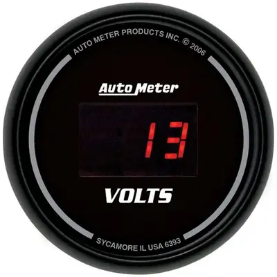 AutoMeter Gauge, Voltmeter, 2 1/16", 18V, Digital, Black Dial w/ Red LED