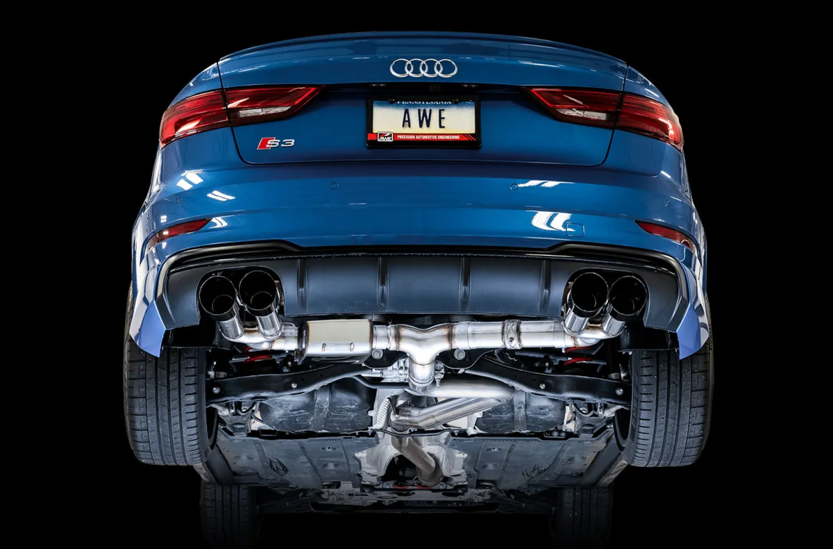 AWE Track Edition Exhaust for Audi 8V S3 - Diamond Black Tips, 102mm product image