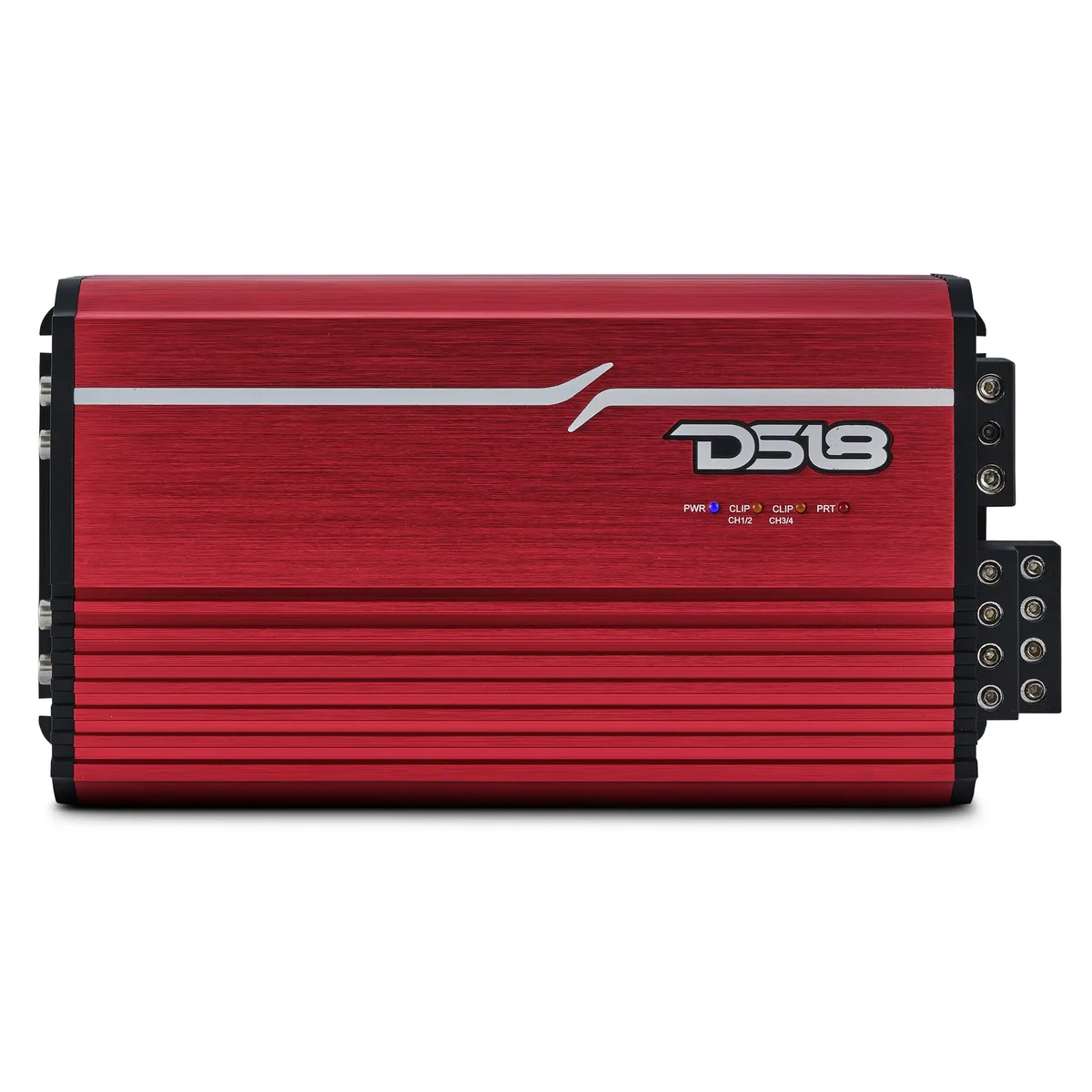 DS18 4-Channel | Stereo Full-Range | 4 x 250 Watts Rms @ 4ω | 4 x 400 Watts Rms @ 2ω | 4 x 600 Watts Rms @ 1ω | 2 x 750 Watts Rms @ 2ω | 2 x 1000 Watts Rms @ 1ω | Red
