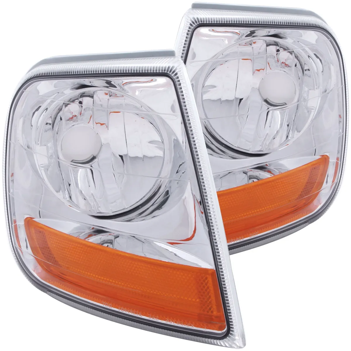 Cornering Light Assembly; Euro; Clear Lens; Chrome Housing; Amber Reflector; Harley Davidson Style; Pair; product image