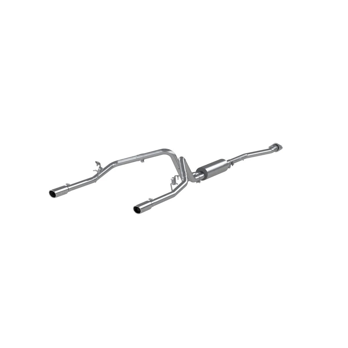 Armor Plus Cat Back Exhaust System; 2.5 in.; Incl. Y-Pipe/Extension Pipe/Resonator/Tailpipe/Muffler/3.5 in. OD Tip; Dual Split Rear Exit; T409 Stainless Steel; product image