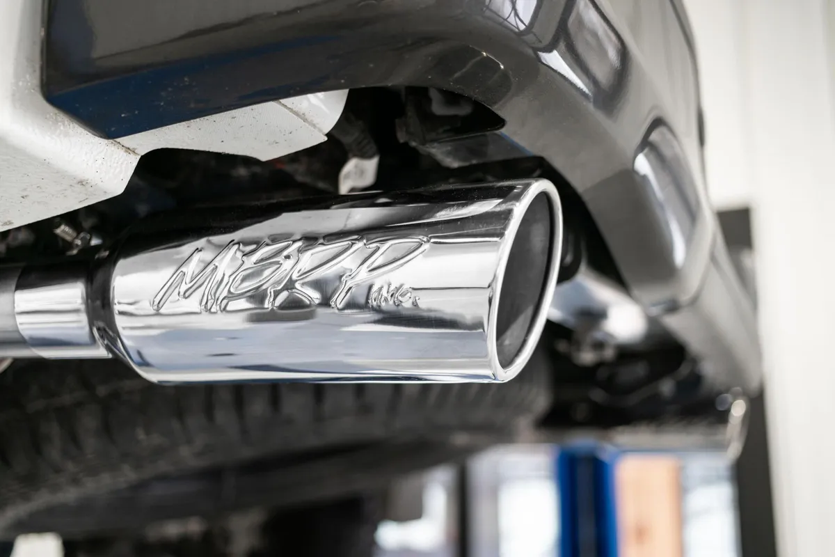 Armor Pro Cat Back Exhaust System; 2.5 in.; Incl. Front Pipe/Muffler/Tailpipes/Hardware/4 in. OD Tips; Dual Split Rear Exit; T304 Stainless Steel; product image