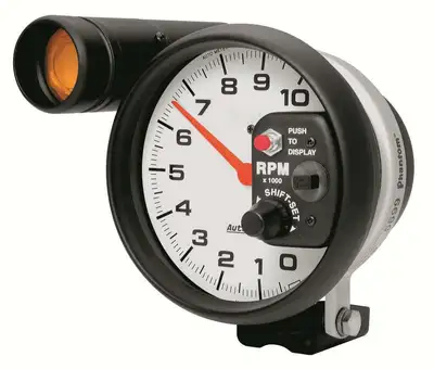 AutoMeter Gauge, Tachometer, 5", 10k RPM, Pedestal w/ ext. Shift-Lite, Phantom