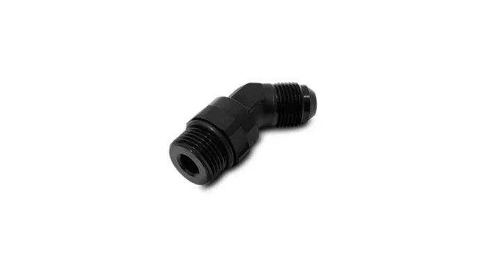 45 Degree Swivel Adapter Fitting; -8AN To -8AN ORB Size; 6061 Aluminum; Black Anodized; product image