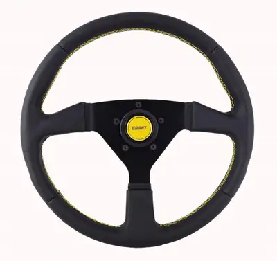 Grant Performance Series Steering Wheel; 13.75 in. Wrapped; w/Yellow Stitching; Center Cap;