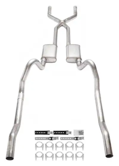 Pypes Performance exhaust 1966-1974 Mopar B-Body 3 Inch Crossmember Back Exhaust System With X-Pipe 409 Stainless With Street Pro Mufflers SMB13S