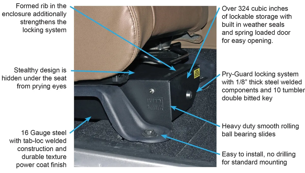 Front Passenger Side Underseat Drawer - '07-18 Wrangler JK 4-Door; '07-11 Wrangler JK 2-Door w/o Flip Seat (Black; Standard Key) product image