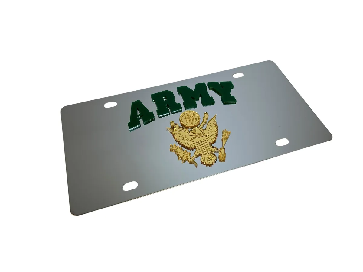 Gold Army Logo With Green Arched Letters Army on a Stainless Steel Plate product image