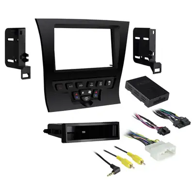 Metra Electronics Custom Fit Mounting Kit; Iso Din W/Pocket or Double Din Radio Provision; Incl.: Radio Trim Panel W/Climate Controls/Brackets/Pocket/Climate Cable/Interface/Harness; Matte Black;