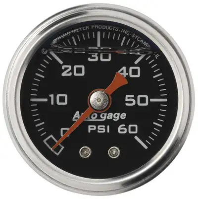 AutoMeter Gauge, Pressure, 1.5" direct mnt, 60psi, Liquid Filled Mech, Blk, 1/8" NPTF Male