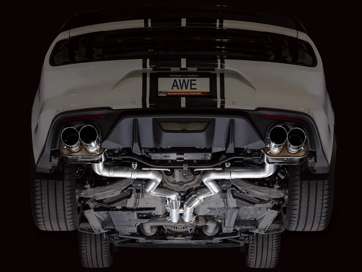 AWE Touring Edition Cat-back Exhaust for the '18-'23 S550 Mustang GT - Quad Chrome Silver Tips product image