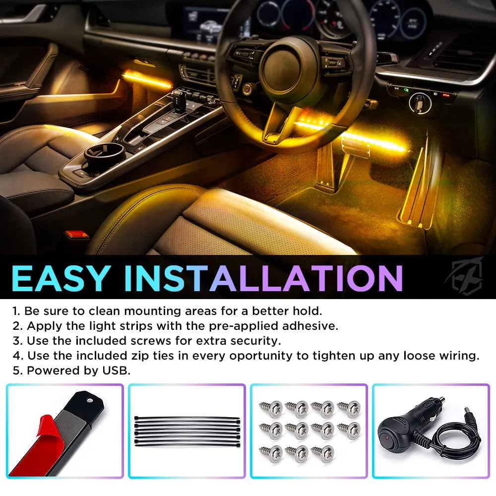 Xprite 4PC Celestial Series Double Row RGB LED Interior Car Light Set - Bluetooth and Remote Control product image