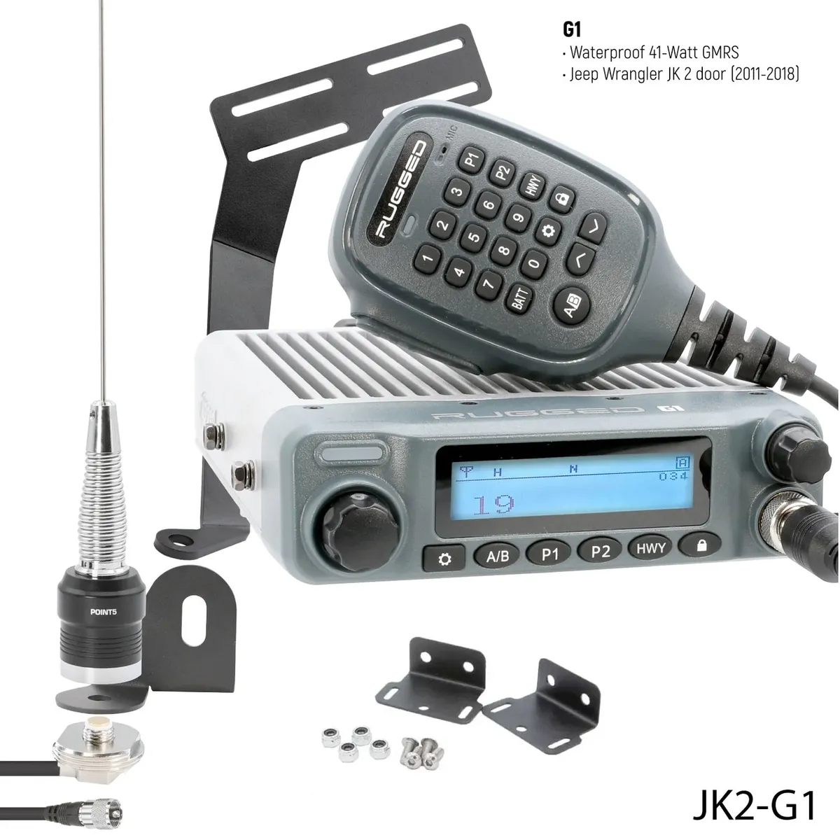 Rugged Radios 0718 JK 2dr/Jku 4dr/Tj/Lj Jeep Wrangler & Rubicon Twoway Gmrs Mobile Radio Kit