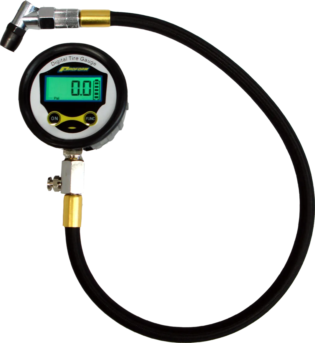 Digital Tire Pressure Gauge 0-60 PSI Range 0.1 PSI Increments Backlit Screen Single Bleed Button 360 Degree Swivel Air Chuck Fitting Proform product image